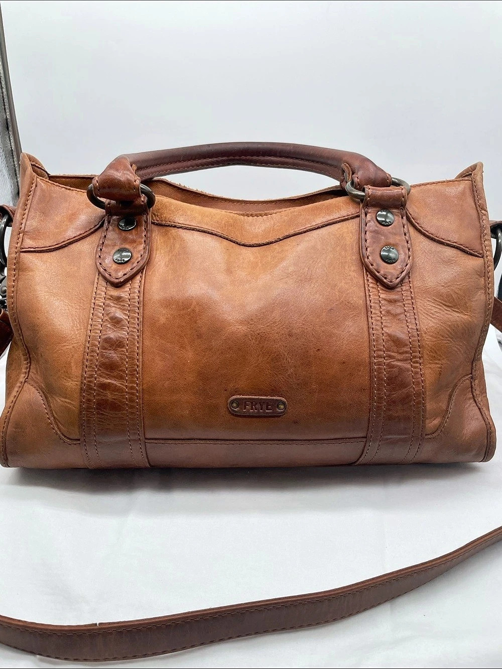 Frye Melissa Satchel Leather Shoulder Bag in Cognac Brown